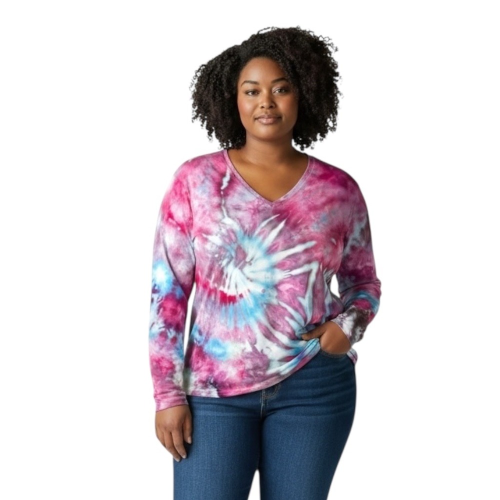 Laura Ashley Plus Size 3X Top Handmade Tie Dye Long Sleeve Pink Blue Boho 212